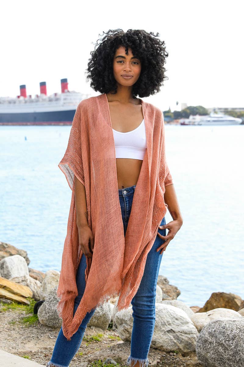 Leto Accessories - Wholesale Kimono - Women's - ☀️ Lightweight Sheer Kimono with Sequin and Frayed Details10