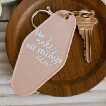 He Makes All Things New Motel Keychain for wholesale by Hello Honey Designs Co