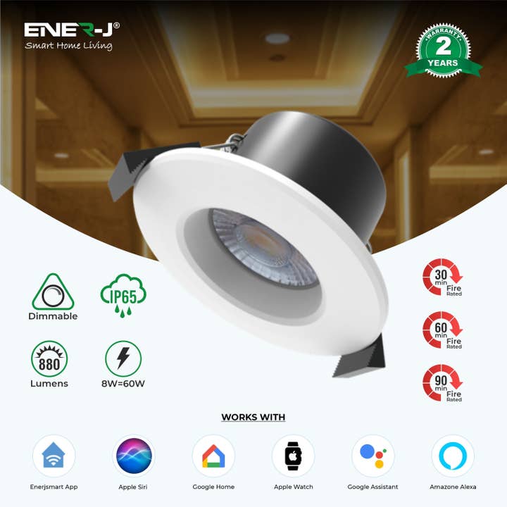 ENER-J – wholesale Light bulb/puck – Smart Fire Rated Downlight 8W CCT & Dimming IP653
