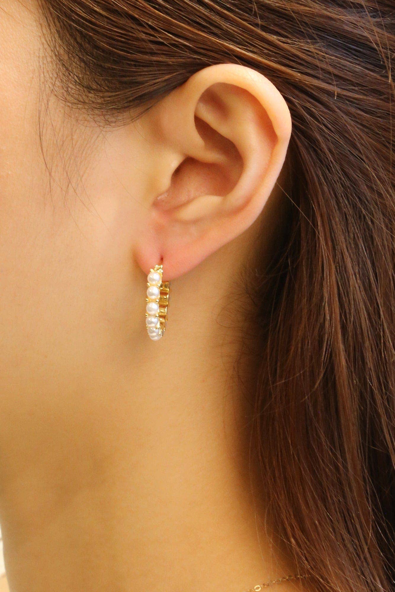 MiMi Wholesale - Vente Créoles - SJE310534 Créoles à épingle en perles trempées 14 carats4