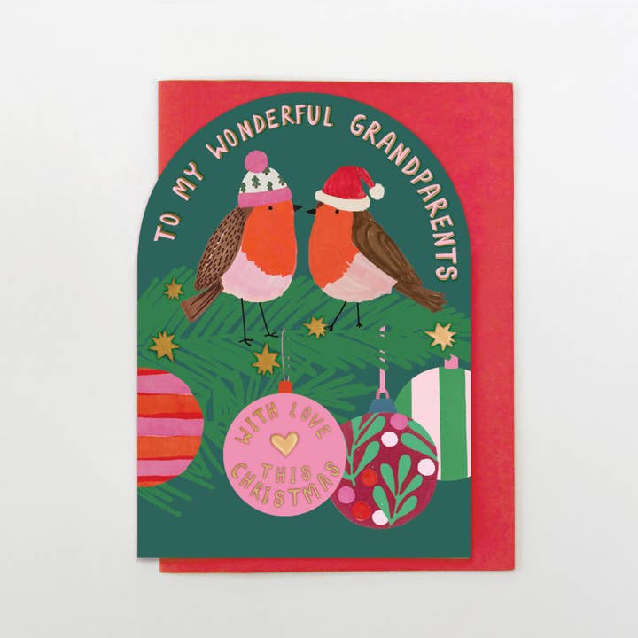 Stop the Clock Design - Wholesale Christmas Card - YULE32 - Grandparents Robins on Branch