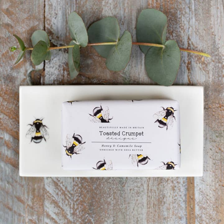 Bee Rectangular Fine Bone China Soap Dish for wholesale by Toasted Crumpet