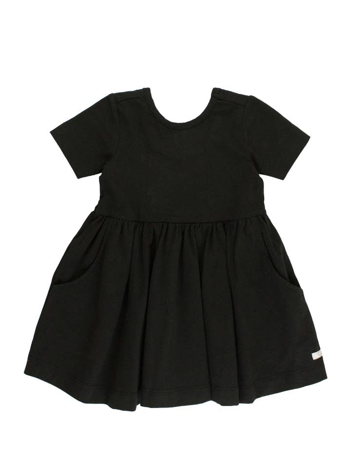 Girls Black Short Sleeve Knit Twirl Dress for wholesale on Faire