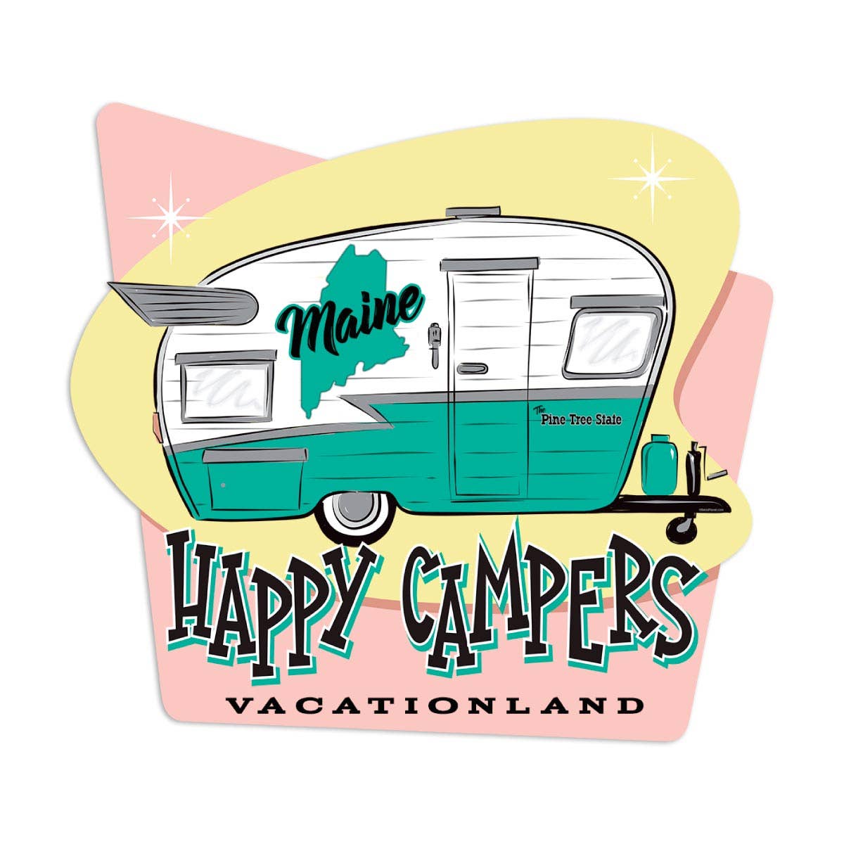 RetroPlanet - Wholesale Phone & Laptop Stickers - Maine Happy Campers Trailer Vacationland Mini Sticker 20 ct0