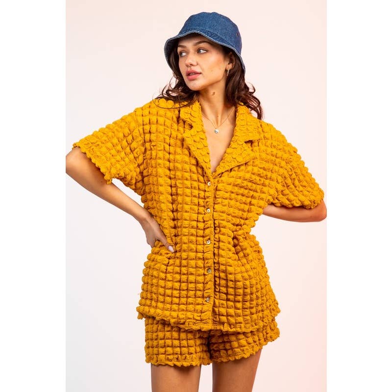 IVE - Vente Ensemble haut et short (PAS d'intérieur) - Femme - Ensemble chemisier à manches courtes bouffantes et mini-short0