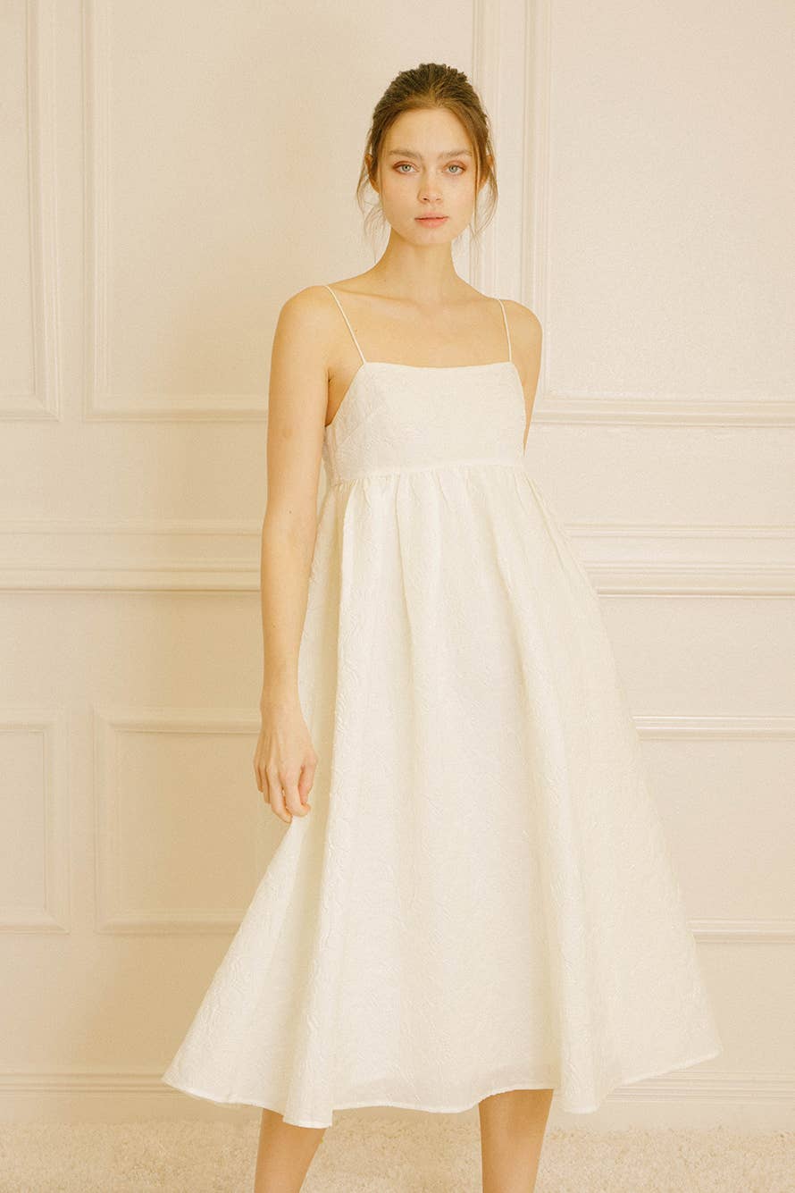 Ivory JD4552- Monochromatic Embossed Floral Midi Dress for wholesale on Faire