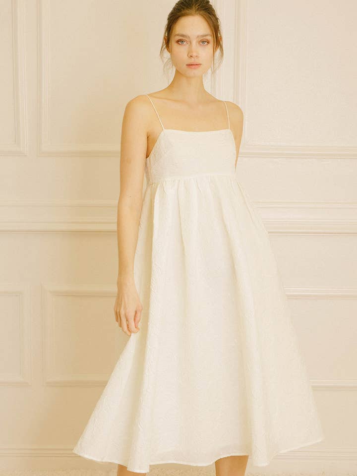Ivory JD4552- Monochromatic Embossed Floral Midi Dress for wholesale on Faire0