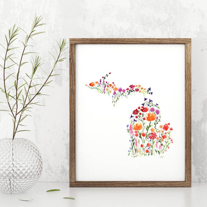 NorthHouse Creative Co. - Wholesale Art Print - Floral Michigan Watercolor Art Print6