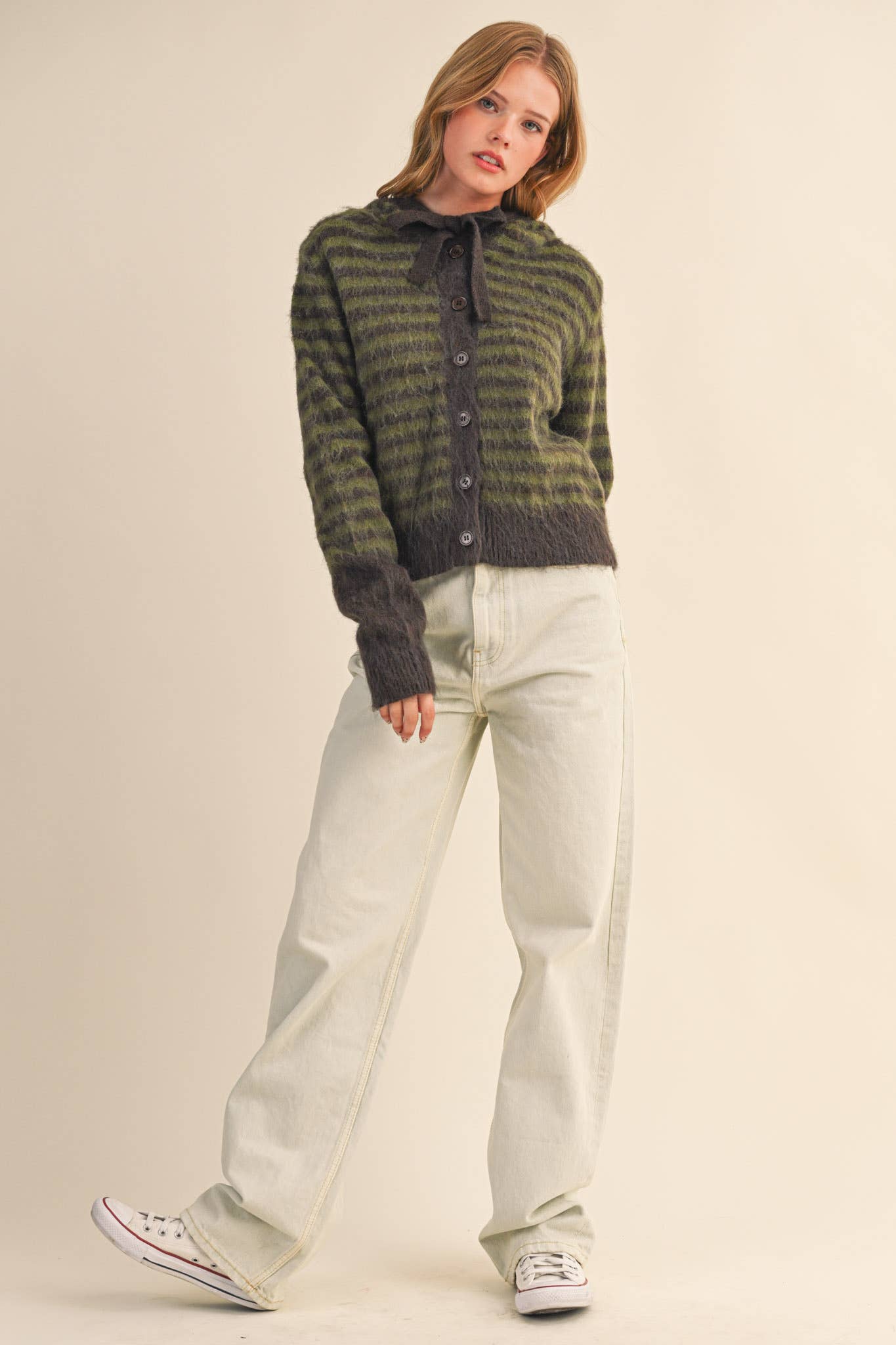 &MERCI - Wholesale Cardigan - Women's - STRIPED HOODIE SWEATER CARDIGAN MSW1106377