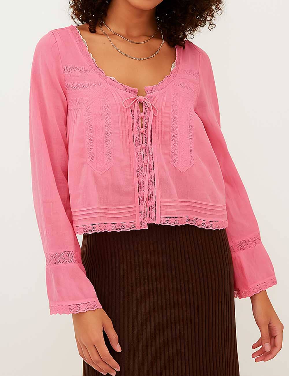 Sweetkama – wholesale Blouse – Women’s – Ladies U-Neck Lace Splice Hollow Out Blouse Top17