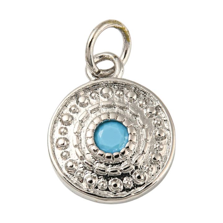 * Ciondolo Disco Decorato Argento Cielo Azzurro per la vendita all'ingrosso da parte di The Charm Bar Company