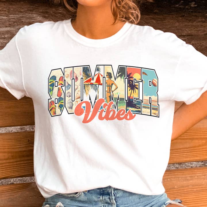 Retro Summer Vibes Beach Gift Shop Ocean Vintage Graphic Tee for wholesale by Par.tees by Party On!