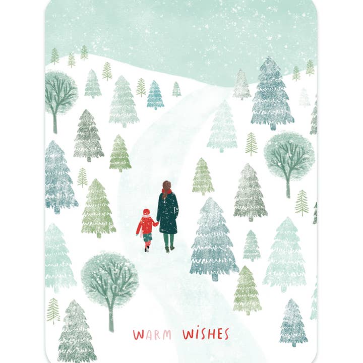 Winterspaziergang in der Schneekarte „Warme Wünsche“ für den Großhandel von The Lemonbird