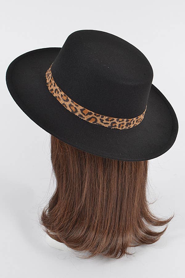 Shop Neighbors - Venta al por mayor Sombrero fedora - Mujer - Gorro de ala corta de lana sintética con banda de leopardo2