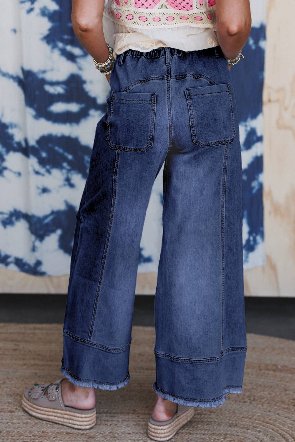 FULL TIME PURCHASE - Wholesale Jeans - Women's - Drawstring Seam Detail Raw Hem Wide Leg Denim Pants5
