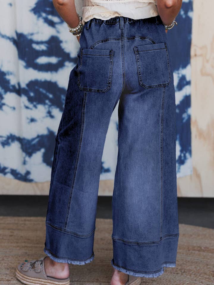 FULL TIME PURCHASE - Wholesale Jeans - Women's - Drawstring Seam Detail Raw Hem Wide Leg Denim Pants5