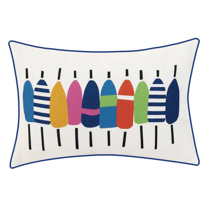 Multi Colored Buoy Indoor/Outdoor Printed Pillow - Kate Nelligan for wholesale by Peking Handicraft