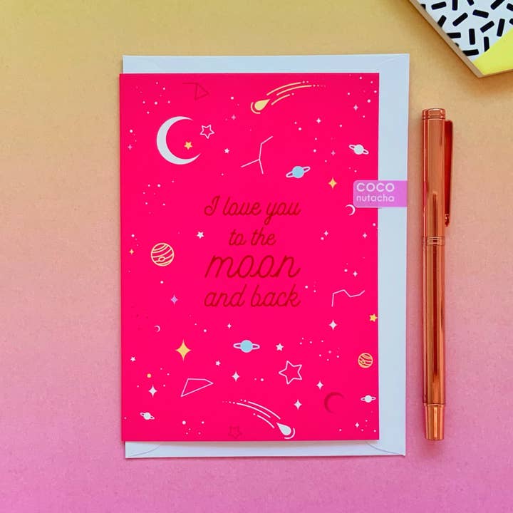 I Love You To The Moon And Back Greeting Card for wholesale by CoconuTacha