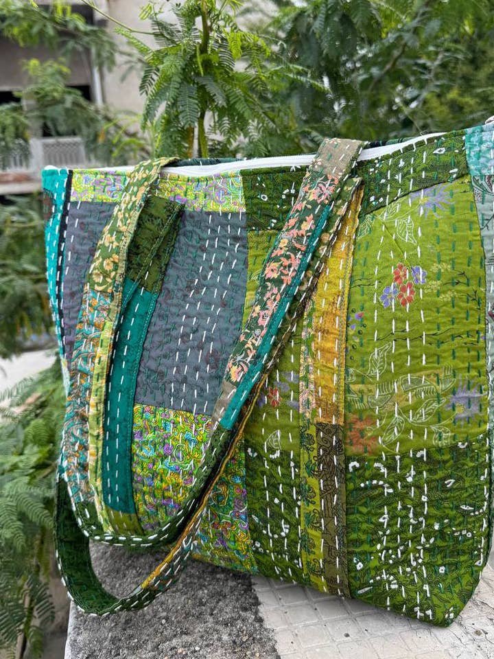 Silk Kantha Women's Shoulder Bag Patchwork Shopping Bags for wholesale by bhavnas boutique