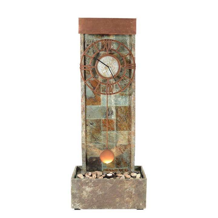 Sunnydaze Decor - Wholesale Outdoor Ornament/Decor - Slate/Copper Clock Waterfall Fountain with Lights - 49 in