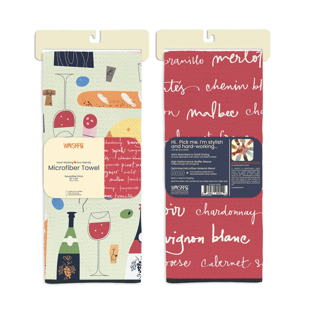 WerkShoppe - Wholesale Tea Towel - Wine & Cheese Please Microfiber Kitchen Towel1