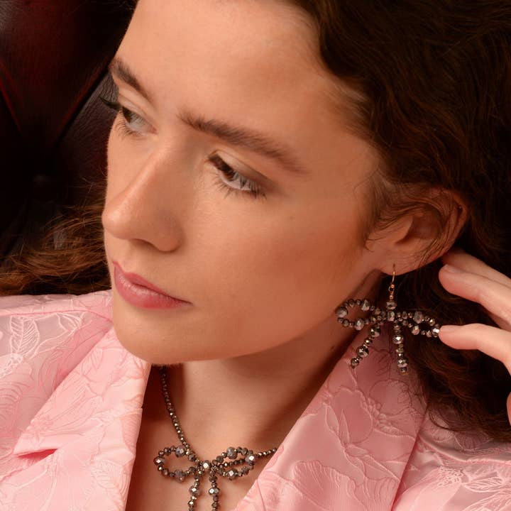 My Doris - Wholesale Dangle Earrings - SILVER BOW BEADED EARRINGS1