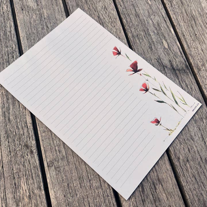 Letter paper A4 | red flowers | recycled paper | lined for wholesale by Annelis Art
