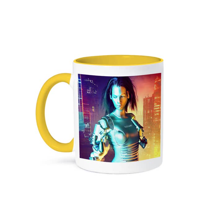 3dRose - Wholesale Coffee Mug - 3dRose, Fantastic brunette woman cyborg in a green suit. Night illumination, Mug