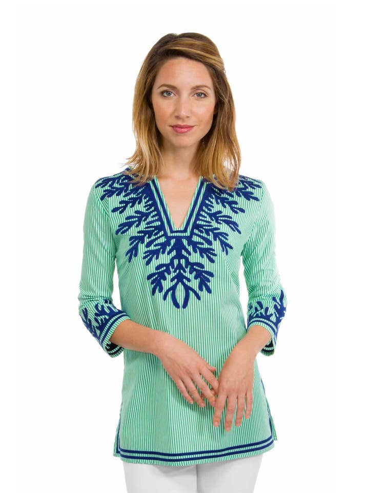 Túnica de Rayas Bordadas - The Reef para venta al por mayor de Gretchen Scott LLC