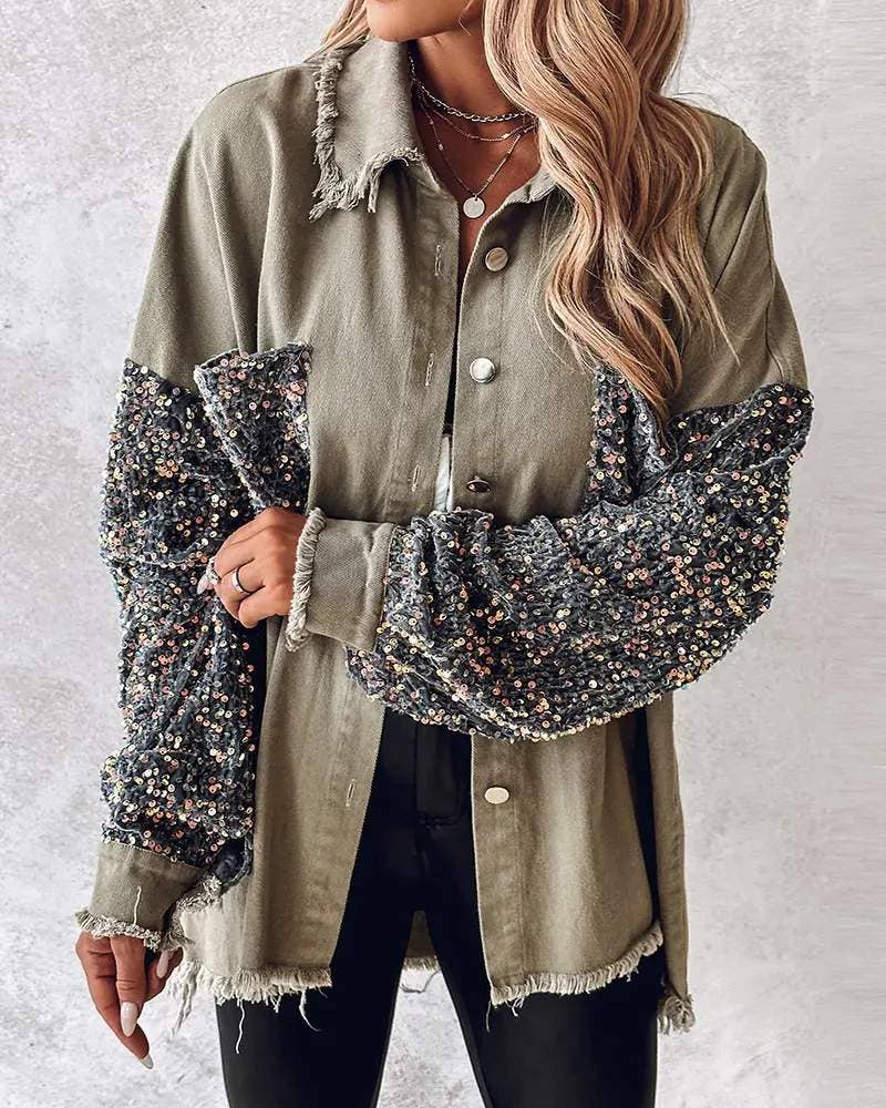 Fashion Combination – Großhandel Jacke – Damen – Pailletten-Patchwork-Übergrößenjacke Damen – Mehrfarbig1