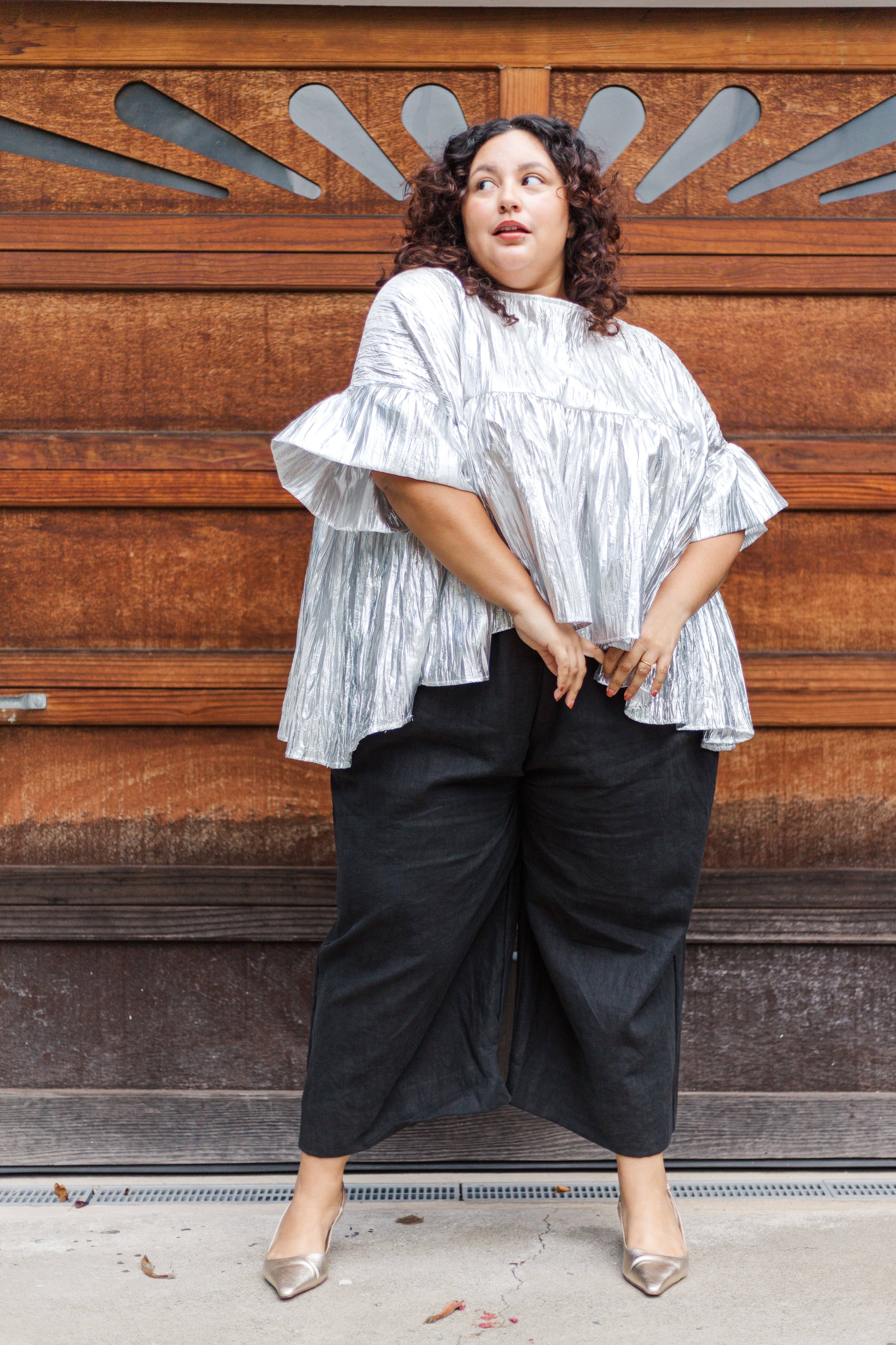 Nettle Studios - Wholesale Blouse - Women's - Size-Inclusive Plus Size Womens Silver Metallic Gathered Top21