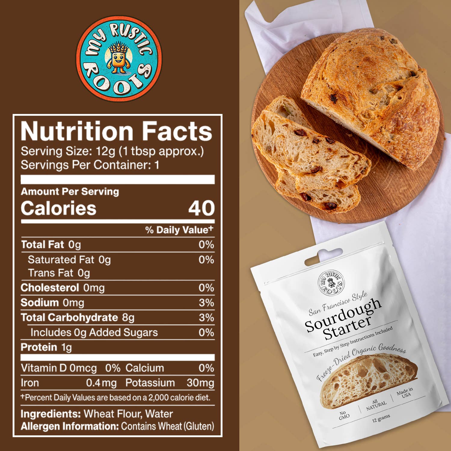 My Rustic Roots - Venta al por mayor Preparados para pan - Cultivo de masa madre orgánico, no modificado genéticamente, liofilizado. 12 gr NUEVO8