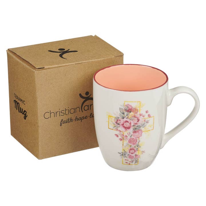 Christian Art Gifts - Wholesale Coffee Mug - Mug Pink Floral Cross2