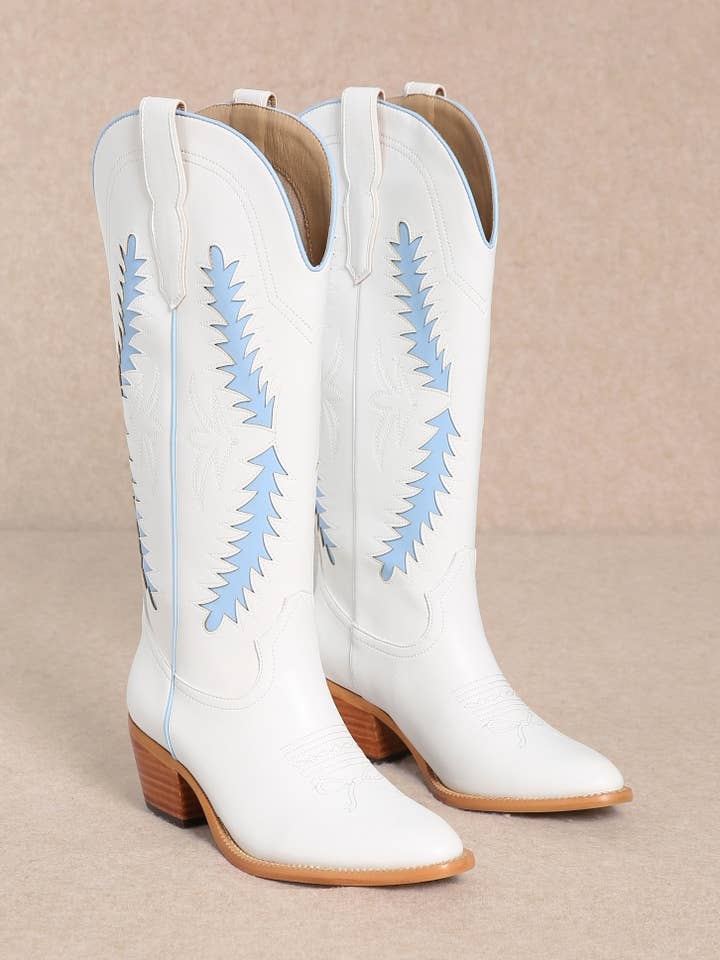 BOTTES DE COWBOY AVEC DÉCOUPE ET ACCENT DE COULEUR JADE pour la vente par CCOCCI