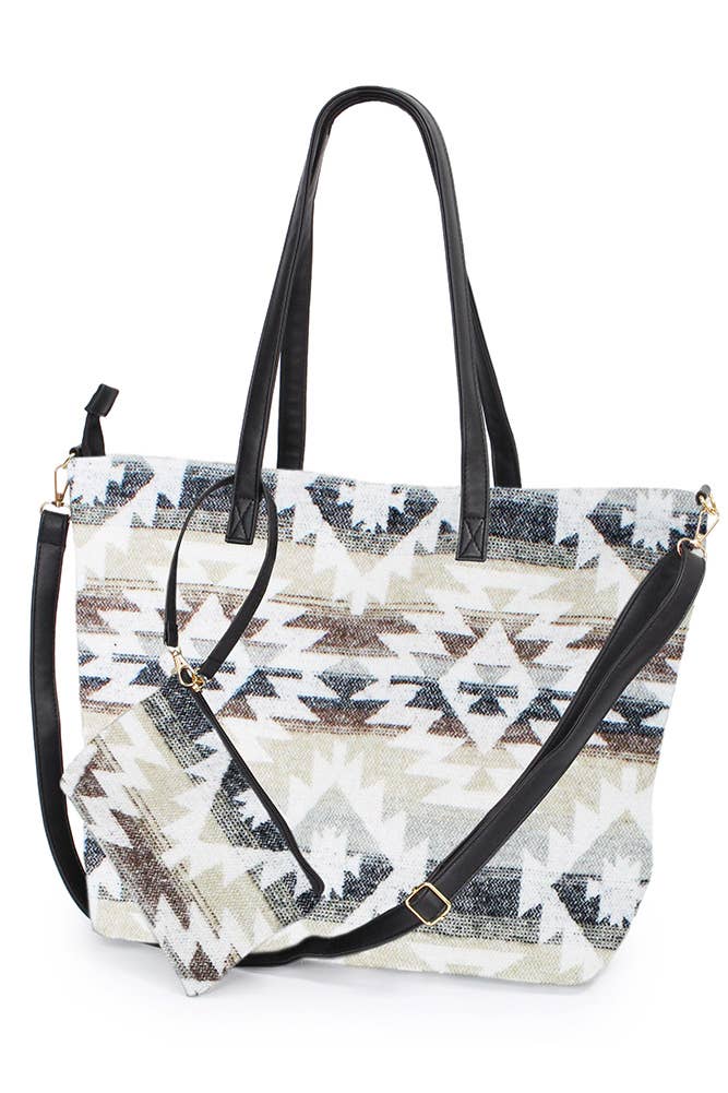 Hana - Wholesale Tote Bag - Women's - Western Weekend Aztec Pattern Tote Bag With Pouch1