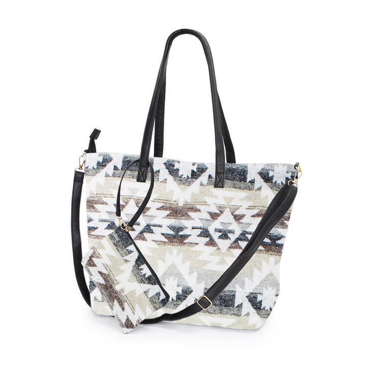 Hana - Wholesale Tote Bag - Women's - Western Weekend Aztec Pattern Tote Bag With Pouch1