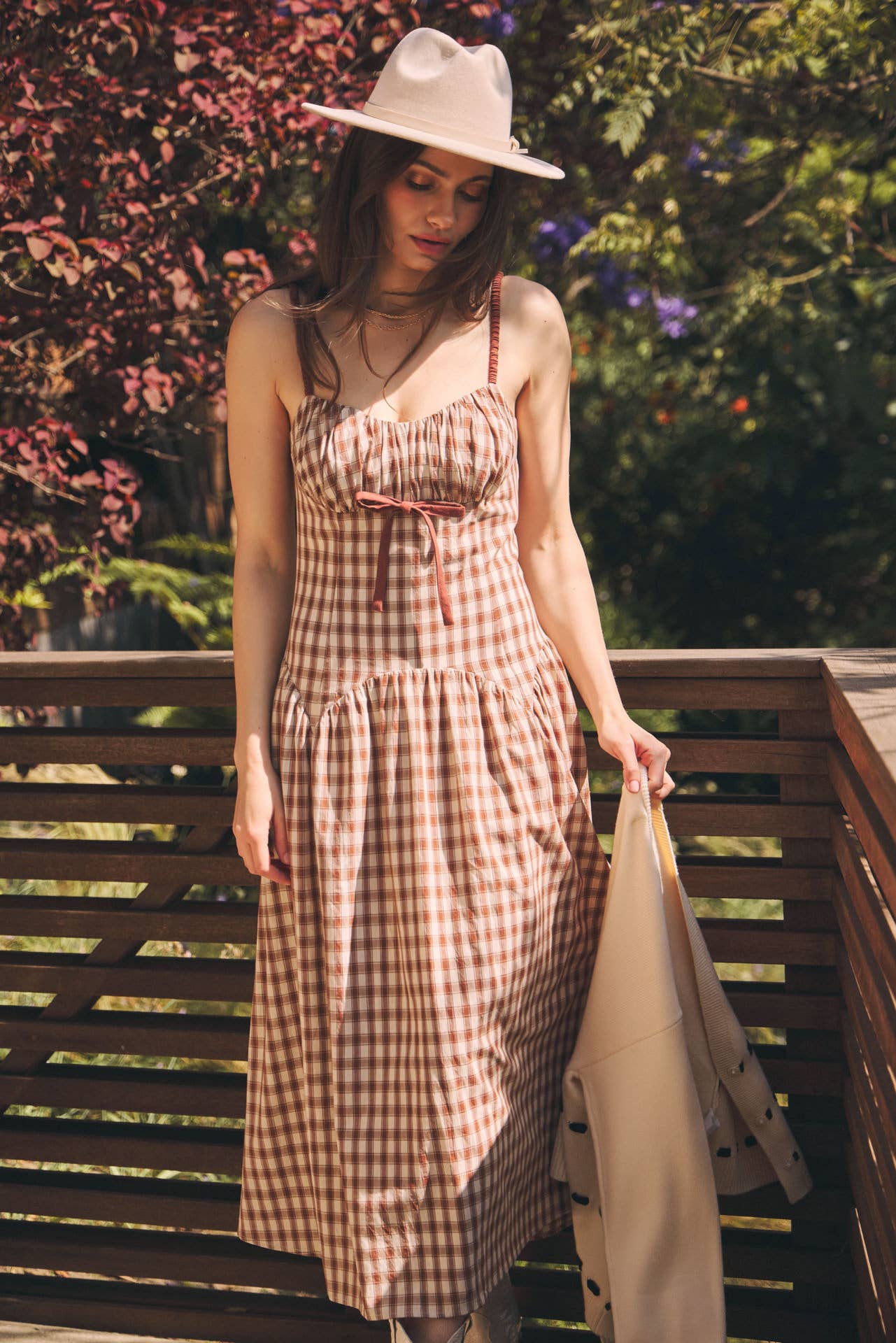 idem ditto - Wholesale Dress - Women's - PLAID MIDI DRESS WITH RUCHED BUST AND OPEN BACK12