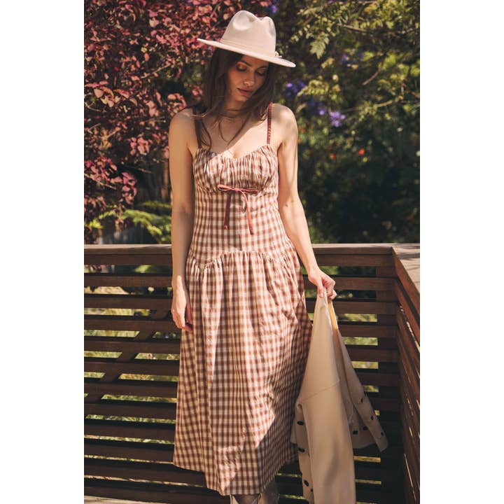 idem ditto - Wholesale Dress - Women's - PLAID MIDI DRESS WITH RUCHED BUST AND OPEN BACK12