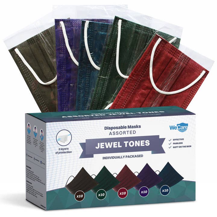 ShopHomeMed - Wholesale Protective Face Mask/Shield - WeCare Assorted Jewel Tone Collection Masks1