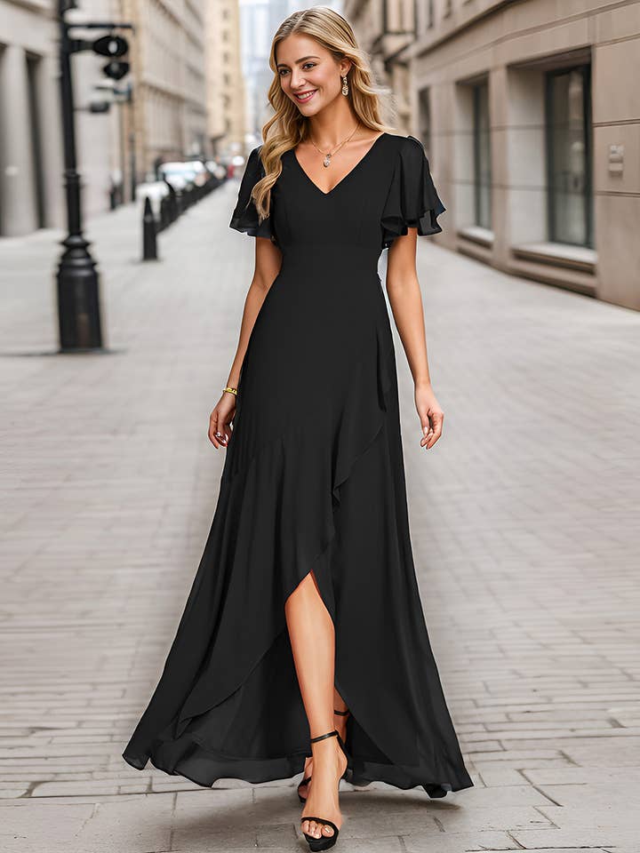 Ever-Pretty - Wholesale Gown – Women's - V Neck High Low Ruffles Chiffon Bridesmaid Dress56