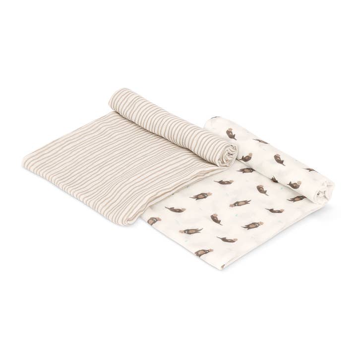 Ensemble d'emmaillotage Otter & Taupe Wave pour la vente par bamboo little