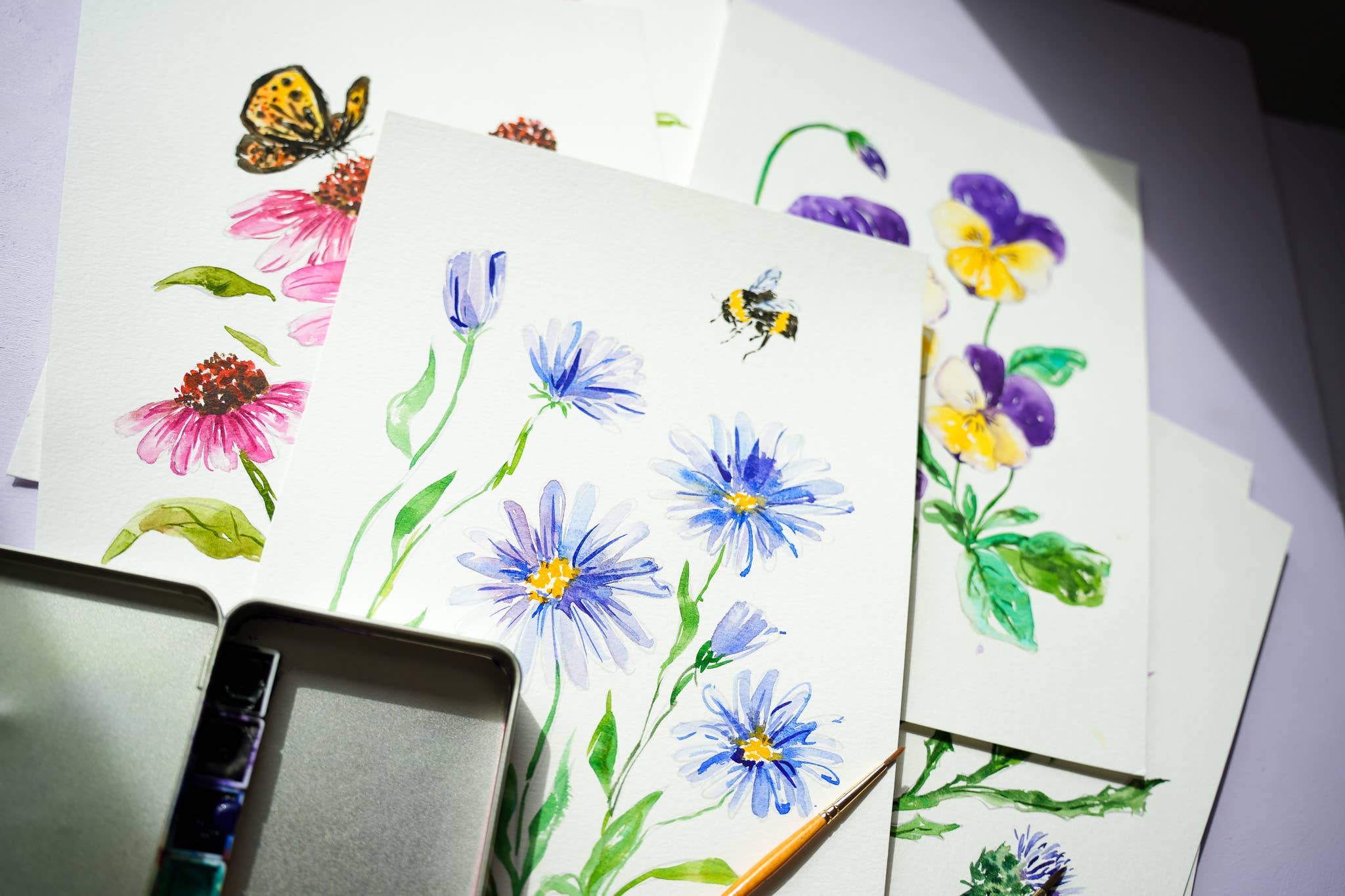 Jean Choe Art & Design - Wholesale Sketchbook/Sketchpad - Watercolor Workbook: Outlined Wildflower, Beginner Friendly 10