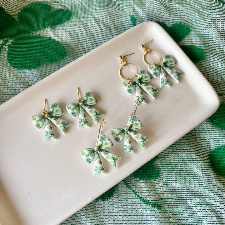 SeizeTheClayJewelry – wholesale Dangle earrings – Clover Bow Earrings, Shamrock Bow Earrings, Lucky Bow5