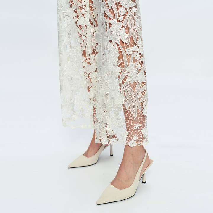 WHITE HIGH RISE WIDE LEG JEANS WITH LACE SPLICED BYW8090 for wholesale on Faire9