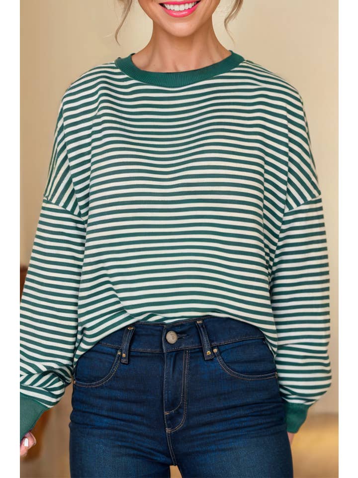 Aapparella - Wholesale Knit Top - Women's - Striped Print Loose Fit Long Sleeve Top | S-2XL