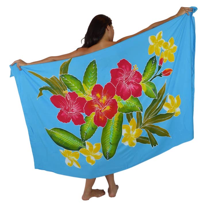 Sarong Batik di Ibisco - Pareo Turchese Copricostume da Spiaggia per la vendita all'ingrosso da parte di Island Style Clothing Co by Akamai Distribution Ltd