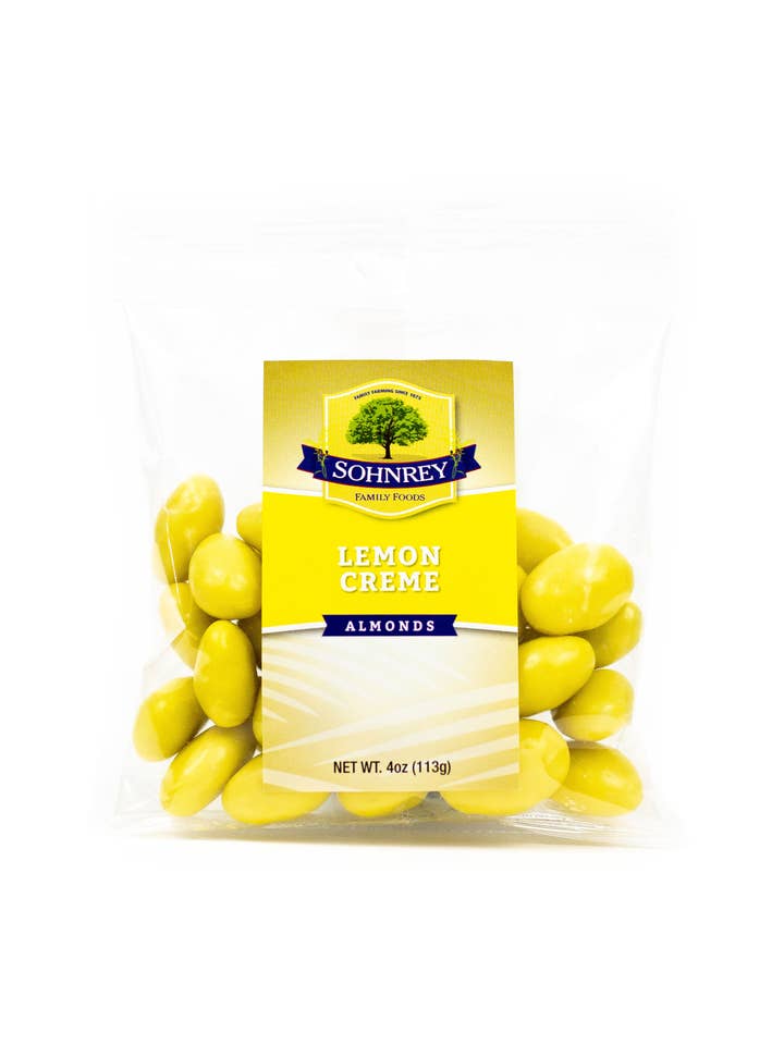 Lemon Creme Almonds 4 oz for wholesale by Sohnrey Family Foods LLC