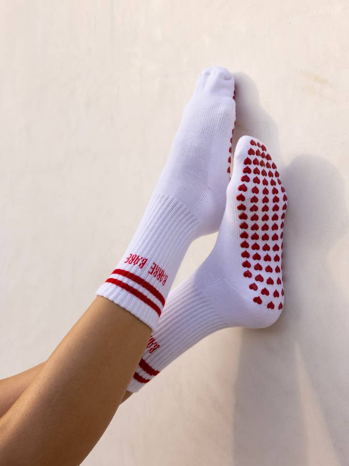 White Barre Babe Grip Socks for wholesale on Faire2