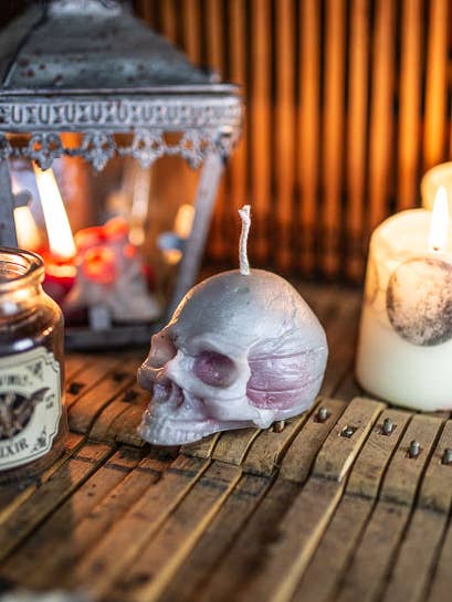 Decorazione per Halloween, candela, teschio, strega sanguinante, samhain gotico per la vendita all'ingrosso da parte di Costurero Real