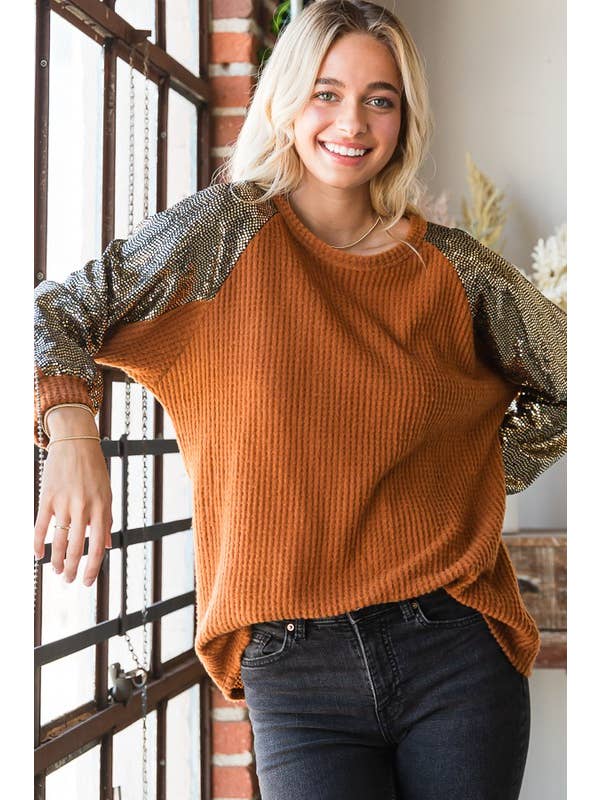 HEIMISH – wholesale Sweatshirt – Women's – ET6837-10 SOLID WAFFLE AND SEQUINS TOP9